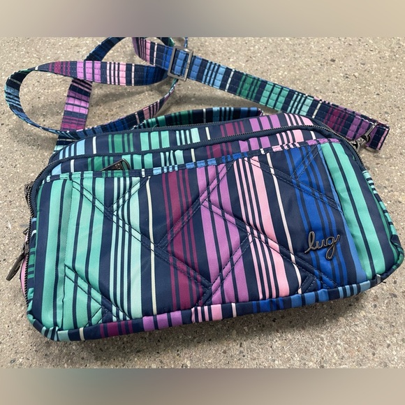 Love Stripe Multi Color Print Lug Medium Top Handle Crossbody Scoop SE - Picture 4 of 16